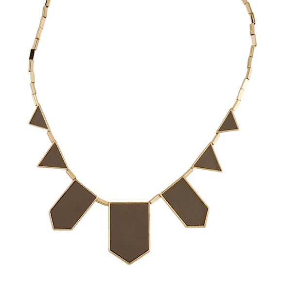 House of Harlow 1960 Jewelry - HOUSE OF HARLOW • Grey Leather Station Gold Necklace
